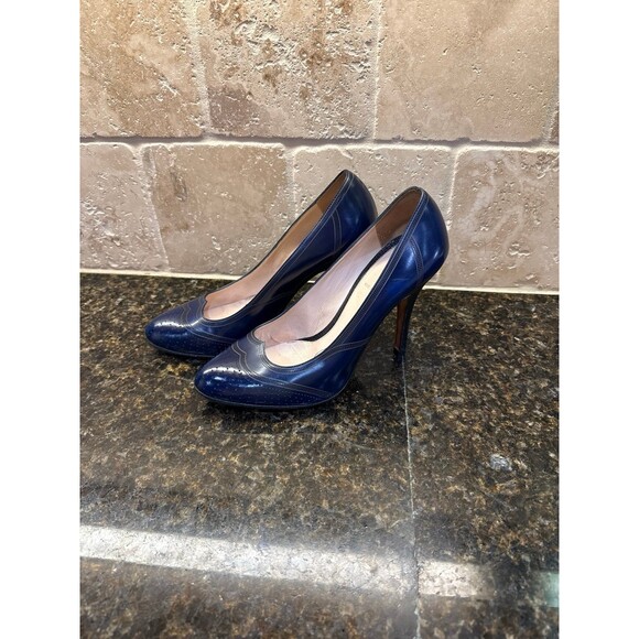 Vintage Fendi Navy Blue Leather Pumps 7 US 37.5 EU GUC - Picture 4 of 12